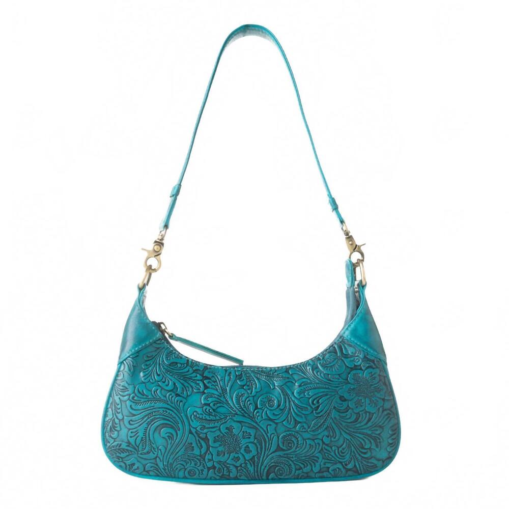 NEW MYRA BAG heritage vine embossed leather bag in turquoise
